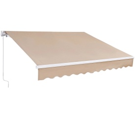 Copertina retractabila manuala, 360x300 cm, pentru terasa exterioara, parasolar retractabil, adapost pentru usa si fereastra din poliester rezistent la apa, cu maner manivela pentru curte, balcon