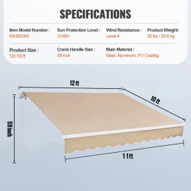 Copertina retractabila manuala, 360x300 cm, pentru terasa exterioara, parasolar retractabil, adapost pentru usa si fereastra din poliester rezistent la apa, cu maner manivela pentru curte, balcon - Img 11