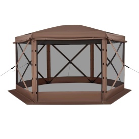 Cort de gradina, camping, evenimente, 6 laturi, 3,6 x 3,6 m, capac detasabil si geanta de transport, montare rapida, adapost solar pentru 8-10 persoane, curte, terasa, culoare maro - Img 10