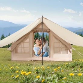 Cort gonflabil pentru camping, Glamping 300D Oxford, usor de instalat pentru 3-5 persoane cu pompa manuala, cort pentru 4 sezoane cu baldachin, 2 usi si 2 ferestre din plasa - Img 8
