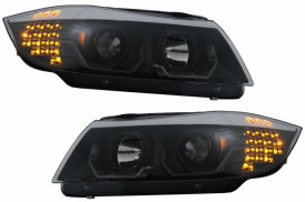 Faruri 3D LED compatibil cu BMW Seria 3 E90 E91 Angel Eyes 2005-2008 Negru - Img 8