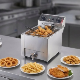 Friteuza electrica comerciala, capacitate ulei 6,8 L, friteuza de blat din otel inoxidabil de 2500 W cu cos si capac, control al temperaturii, supapa de scurgere a uleiului pentru restaurant si nu numai - Img 8