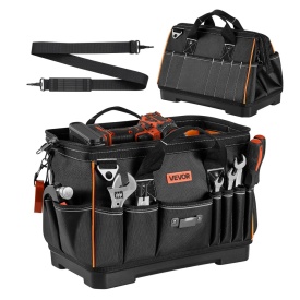 Geanta de scule, 410 mm, organizator de scule portabil cu 33 de buzunare, cu baza rezistentă la apa, fermoar mare, curea de umar reglabila - Img 5