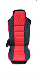 Husa scaun compatibila camion IVECO, textil negru cu piele ecologica rosie - Img 1