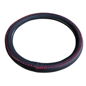 Husa volan imitatie piele perforata neagra cu imitatie piele perforata si cusatura rosie - Img 6