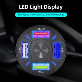 Incarcator auto USB cu lumina LED, 3A, QC3.0, 4 porturi USB, Incarcare rapida, Negru - Img 3