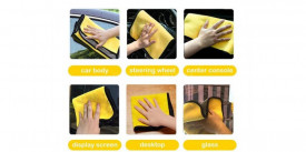 Laveta auto microfibra pentru lustruit 30cm x 60cm - galbena cu gri - Img 3