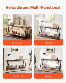 Masa consola ingusta pentru canapea, 180 cm, masa lunga si subtire de intrare cu 2 niveluri pentru hol, pentru canapea cu cadru metalic, hol, living si dormitor - Img 6