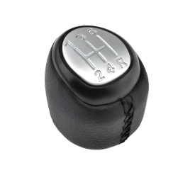 Nuca schimbator de viteze compatibil cu Saab 9-3 2003-2012, piele ecologica, 5 trepte, culoare negru cu argintiu