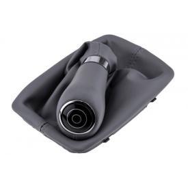 Nuca schimbator de viteze cu rama si manson piele ecologica compatibil Mercedes Clasa C W204 2007-2014, cutie automata, culoare gri - Img 3