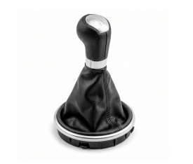 Nuca schimbator de viteze cu rama si manson piele ecologica compatibil Skoda Fabia II 2007-2014, Roomster 2006-2015, 5 trepte, culoare negru cu argintiu