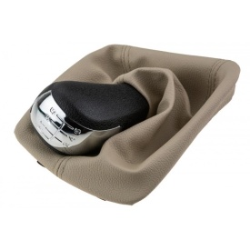 Nuca schimbator de viteze cu rama si manson piele ecologica compatibil Skoda Octavia II 2004-2013, 6 trepte, culoare negru cu bej - Img 3