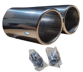 Ornament Evacuare inox dublu universal VAG, compatibil cu Audi, VW, Skoda, Seat dimensiune interior 76mm, lungime 130 mm, crom - Img 2