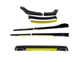 Pachet exetrior aero universal, prelungire bara fata, praguri laterale si difuzor bara spate negru cu galben - Img 1