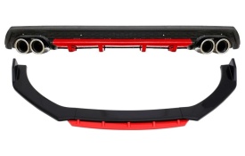 Pachet exterior aero universal, prelungire bara fata si difuzor, negru cu rosu