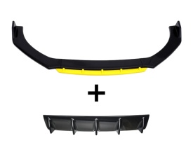 Pachet exterior Prelungire bara fata Megane Design, negru lucios cu buza galbena, 4 piese, lungime 180 cm si Difuzor auto de bara universal culoare Negru Lucios
