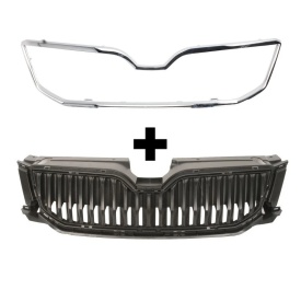 Pachet Grila centrala compatibila cu SKODA OCTAVIA 3 III 2012-2016, negru, si Rama cromata pentru grila centrala compatibila cu SKODA OCTAVIA 3 2012-2016