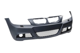 Pachet tuning Bara Fata compatibil BMW Seria 3 E90 E91 2004-2007 M-Technik Design, fara proiectoare cu Grile Centrale Duble compatibil cu BMW Seria 3 E90 E91 Pre-LCI 2004-2008 M-Design Negru Lucios - Img 2
