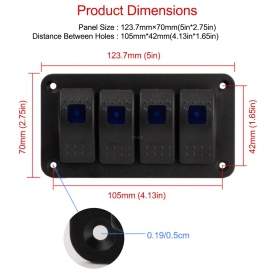 Panou cu 4 butoane auto, cu LED, ON-OFF universal 12-24V - Img 2