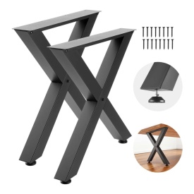 Picioare de masa, 750 mm inaltime x 760 mm latime, picioare de mobilier din otel, design modular, asamblare usoara, sarcina maxima 1000 kg, pentru birou, mese de bar, banc de lucru, 2 bucati, cadru în X, culoare negru