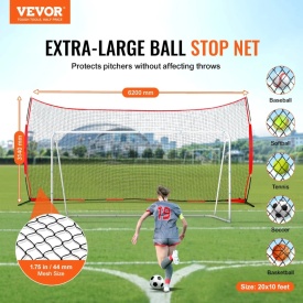 Plasa de protectie VEVOR Barricade Backstop, plasa de bariera pentru sporturi cu minge de 6 x 3 m, echipament portabil de antrenament cu geanta de transport, protectie pentru antrenament de baseball, softball, lacrosse, fotbal, hochei, pentru curte - Img 2