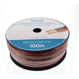 Rola Cablu electric difuzor rosu negru 2X1.50mmp, 100m, Well LSP-CCA1.50