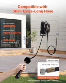 Rola pentru furtun de spalare cu presiune, 15,2 m x 9,5 mm, retractabila, din otel, pentru sarcini mari, 4000 PSI max, reincarcare automata, montare flexibila pe perete sau podea pentru spalare auto, gradina - Img 6