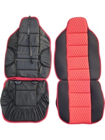 Set 2 Huse auto Scaune Fata 1+1 Universal Lux, Material textil negru cu imitatie de piele rosie - Img 4
