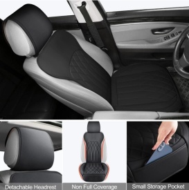 Set de 2 huse pentru scaune auto, cu buzunar de depozitare si perne pentru centura de siguranta, negru - Img 5