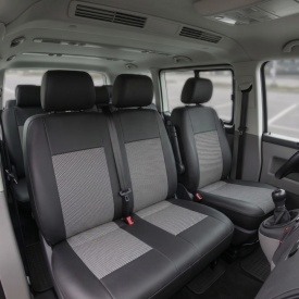 Set huse auto pentru scaune compatibile cu VW Transporter T5 2004-2014 8+1 locuri, jacquard negru cu gri