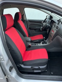 Set huse auto pentru scaune compatibile FORD FOCUS II 2004-2011 HTB sau COMBI, material textil negru cu rosu, Lichidare stoc - Img 2