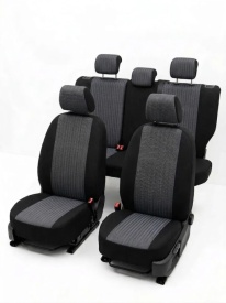 Set huse auto pentru scaune compatibile FORD FOCUS II 2004-2011 HTB sau COMBI, material textil negru cu gri, Lichidare stoc