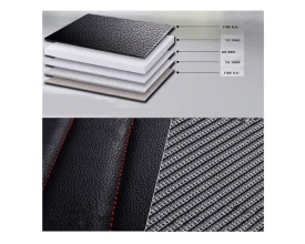 Set huse auto scaune universale de lux din piele cu textil, negru cu cusaturi rosii pentru scaunele fata si spate - Img 6