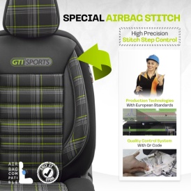 Set huse auto scaune universale Otom Luxury, GTI SPORTS Design, material textil cu piele ecologica, culoare negru cu cusaturi verzi - Img 7