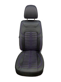 Set huse piele ecologica pentru scaune, negru cu cusatura albastra, universale, fata-spate, Milano Design - Img 4