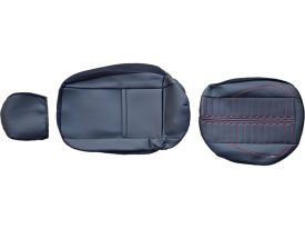 Set huse piele ecologica pentru scaune, negru cu cusatura rosie, universale, fata-spate, Milano Design - Img 5
