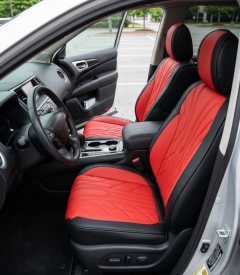 Set huse scaune auto compatibil cu Fiat Punto 2012-2018 piele ecologica Negru cu rosu, fata-spate - Img 3