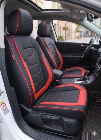 Set huse scaune auto compatibil cu Renault Fluence 2009-2016, piele ecologica negru cu rosu, fata-spate - Img 3