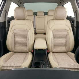Set huse scaune auto compatibil cu Seat Leon 2 2006-2012 piele ecologica bej cu material textil bej, fata-spate