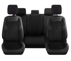 Set huse scaune auto compatibil Fiat Tipo 2017->, fata-spate, piele ecologica cu imitatie de alcantara, negru