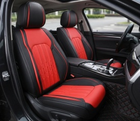 Set huse scaune auto compatibil SsangYong Korando 2012-2019, scaune standard, fata-spate, piele ecologica rosu cu negru - Img 3