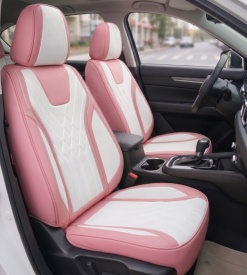 Set huse scaune auto compatibil VW Passat B6 2005-2010, fata-spate, piele ecologica roz cu alb - Img 3