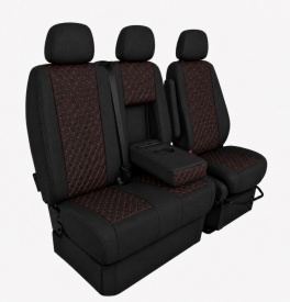 Set huse scaune auto compatibile Mercedes Sprinter 2006-2017 2+1, material textil, negru cusatura rosie - Img 2