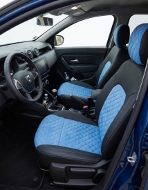 Set huse scaune auto, dedicate Dacia Duster II 2018-2023, piele ecologica cu imitatie de alcantara, negru cu albastru, Lichidare stoc! - Img 3