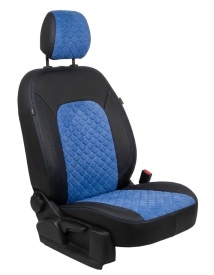 Set huse scaune auto, dedicate Dacia Duster II 2018-> piele ecologica cu textil, negru cu albastru, Lichidare stoc!