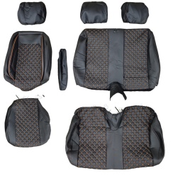 Set huse scaune auto, dedicate Mercedes Sprinter 2006-2017, 2+1 fata, piele ecologica neagra si cusatura maro in romb - Img 1
