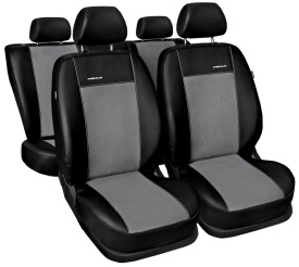 Set huse scaune auto, dedicate SKODA Octavia III 2012-2019 cu cotiera spate, fata-spate, piele ecologica neagra cu imitatie de alacantara gri - Img 1