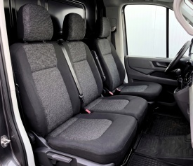 Set huse scaune auto fata 2+1 compatibile cu VW Crafter 2017->, material textil, negru cu gri, Van, Doka