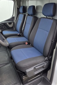 Set huse scaune auto fata 2+1 compatibile cu VW Crafter 2017->, material textil, negru cu albastru, Van, Doka