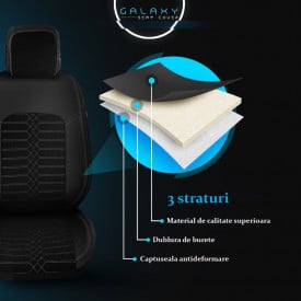 Set huse scaune auto GALAXY, universale, fata-spate, piele ecologica cu textil, negru cu gri - Img 3